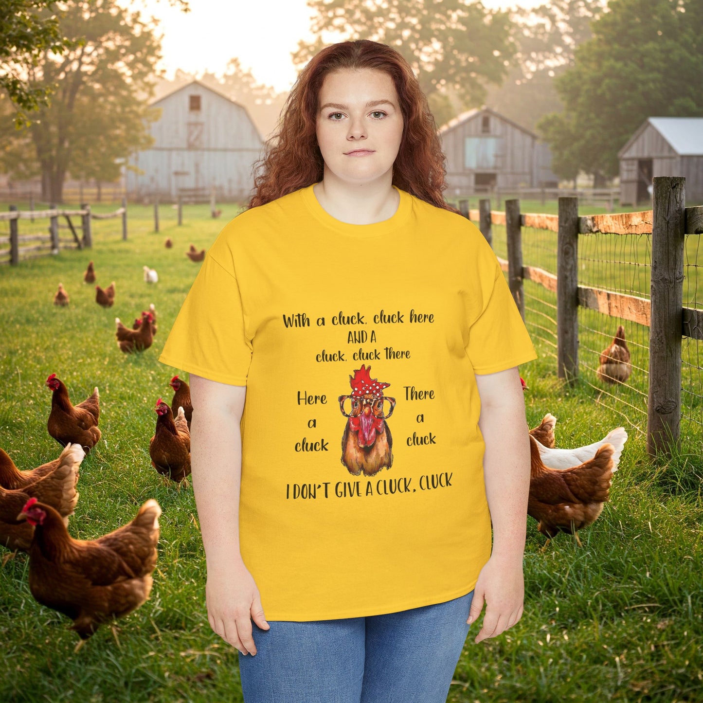 I Don't Give a Cluck Crewneck Cotton T-Shirt for Chicken Lovers