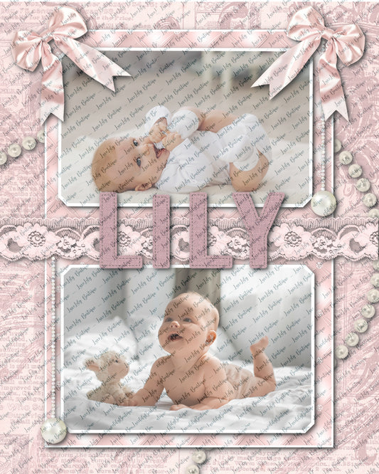 Customizable Personalized Photo Print, Digital Scrapbook Page - Baby Girl Theme