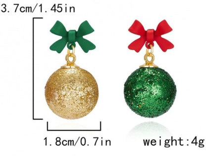 Christmas Asymmetric Earrings Red & Green Glitter Ball