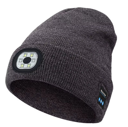 Headlight Beanie with Bluetooth Speakers and Mic