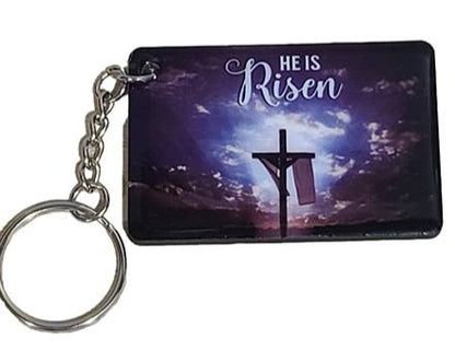 Handmade He Is Risen Keychain – Laser-Cut Wooden Christian Gift