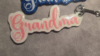 Handmade Wooden & Resin Glitter Grandma Keychain